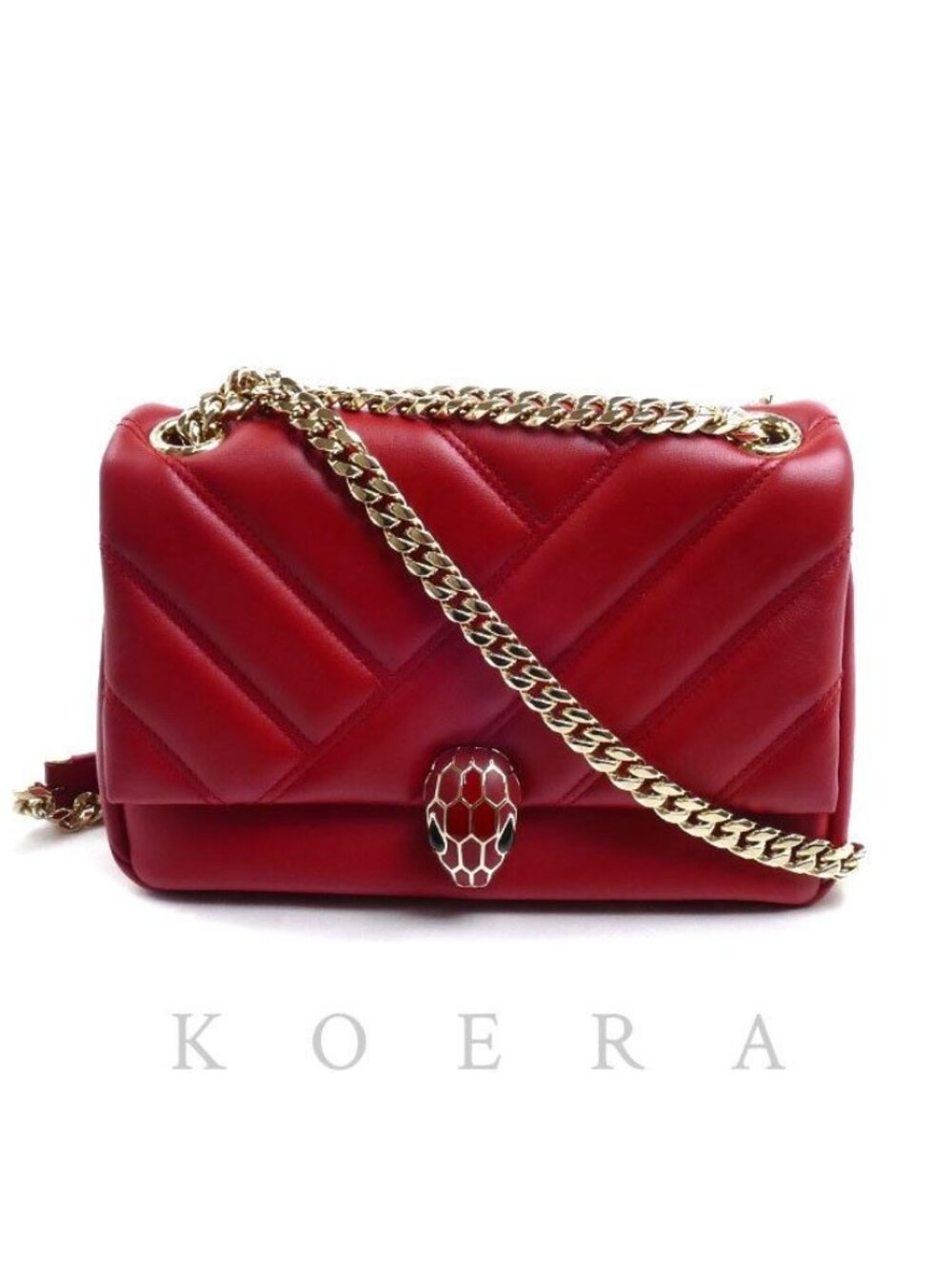 Bvlgari Serpenti Cabochon Chain Shoulder Bag Red Carmine Jasper